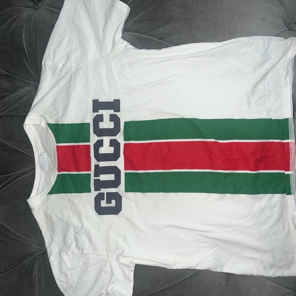 Gucci White Tee with Red and Green Accents